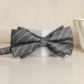 Men's grey striped bow tie variant, stylish formal neckwear for wedding and business suits. - Gray Matte White Stripe Bowtie