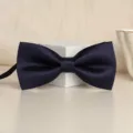 Navy blue satin bow tie, classic solid color formal neckwear for men, wedding and business wear. - New Navy Glossy Bowtie