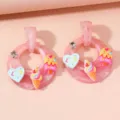 Sweet pink acrylic hoop earrings with cute ice cream and heart charms for women and girls. - Heart Ice Cream (A23-236) / Light Pink