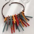 Bohemian Colorful Wooden Stick Statement Necklace for Women Fashion Trendy Jewelry - C23-175 Necklace Style