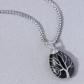 Tree of life black stone pendant necklace silver color chain fashion jewelry for men women - Tree of Life Black Stone Pendant (C23-041) / Black