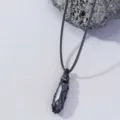 Men's Black Natural Stone Pendant Necklace Woven Net Cord Vintage Jewelry Accessory - Woven Net Bag Black Stone Pendant (C23-045) / Black