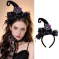 Halloween Witch Hat Headband Gothic Spider Web Bow Hair Hoop Party Cosplay Costume - Style 9 Spider Large Witch Hat