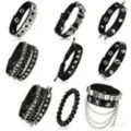 Black leather punk bracelet set with star rivet and chain details, gothic rock style unisex wristband - Grid Combo Style (29)