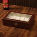 Scatola portaorologi in pelle PU marrone con 10 scomparti e coperchio in vetro per organizzazione. - 12-slot / Marrone
