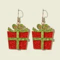 Christmas gift box acrylic earrings for women, red green glitter holiday party jewelry. - Christmas Gift Box Style (HY1202)