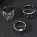 Ensemble de bagues tête de mort et œil style punk rétro gothique pour homme, bijoux argent. - Croix Oeil du Diable Ensemble de Trois Pièces (D23-037  B5-F2)