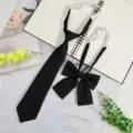 Black JK style uniform tie and bow set, perfect for daily student wear and cosplay. - Pre-Tied Tie + Bow / 7cm / Black