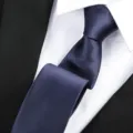 Solid dark blue necktie for men business formal wear formal tie detailed closeup view - Smooth Zipper / 6 cm Wide / Navy Blue