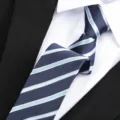 Men's Classic Striped Necktie Formal Business Suit Tie Professional Wear Accessories - A07 Zipper / 6 cm Wide / Dark Blue