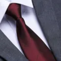 Men's classic burgundy formal business tie detail, premium silk-feel fabric for wedding groom. - Burgundy Meteor Zipper