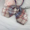 Japanischer JK Uniform Karo Fliege, doppellagiges vorgebundenes Kragenband für Schule. - Meeresboden Koralle Doppellagige Kragenblume