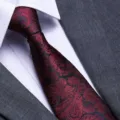 Red and black paisley necktie with white shirt and gray suit for men business formal wear. - Red Blue Paisley Zipper