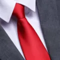 Men red silk tie close-up, elegant business formal suit necktie with white shirt detail. - Bright Red Glossy Zipper