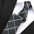 Men's black formal business tie with white and blue plaid pattern for wedding and professional wear. - Business Plaid Zipper / 6 cm Wide / Black