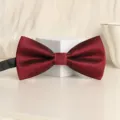 Wine red double layer men's bow tie for wedding formal suit, elegant textured fabric neckwear. - Dark Red Fine Stripe Bowtie