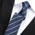 Men's classic blue striped tie for business formal suit wear, elegant wedding necktie accessory. - A080 Zipper / 6 cm Wide / Blue