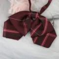 Detailaufnahme bordeauxroter Karierter JK Schleife, doppellagiges Matrosenkragen Band. - Shahua Kariert Doppellagige Kragenblume