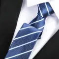 Classic blue striped necktie close-up, premium woven fabric texture for formal business wear. - A059 Zipper / 6 cm Wide / Blue