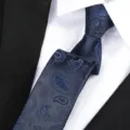 Classic blue paisley necktie for men, elegant formal business suit accessory detail view. - Paisley Zipper / 6 cm Wide / Navy Blue