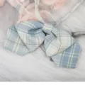 Blau gelb karierte JK Fliege vorgebunden Matrosenuniform Kragen Bändchen Detailaufnahme - Himmelblau Gelb Kariert Doppellagige Kragenblume