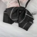 Japanischer JK College-Stil schwarze Karo Fliege, elegante vorgebundene Uniformkragen Zubehör. - Rauchgrau Kariert Doppellagige Fliege