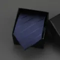 Classic Men Business Striped Necktie Formal Suit Necktie Packed in Black Gift Box - 8cm Blue Dark Stripe Manual