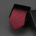 Classic burgundy striped tie for men, elegant formal necktie packaged in a black gift box. - 8cm Wine Red Twill Manual