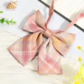 JK Japanese style plaid bow tie ribbon accessory for sailor shirt uniform close-up view. - JK003 Red Tea Bow Tie