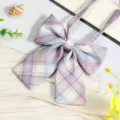JK Japanese style pastel plaid bow tie with long ribbon for school uniform shirt accessory. - JK004 Glass Candy Bow Tie