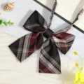 Japanese JK style plaid bow tie for school uniforms, cute black and red ribbon neckwear. - JK010 Dark Coffee Plaid Bow Tie