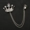 Spilla da uomo alla moda con corona e doppia catena strass accessori per revers abito - Spilla Corona Catena Argento / Scatola regalo / Argento
