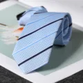 Cravatta con cerniera a righe uomo azzurro chiaro elegante accessorio formale nozze - Stile con Cerniera a Righe Blu Fresco 6cm