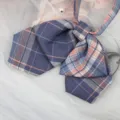 Japanische JK Uniform Schleife, doppellagiges Karomuster Band Matrosenanzug Zubehoer. - Lila Orange Kariert Doppellagige Kragenblume