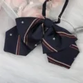 Dark blue JK uniform bow tie with stripes and stars, double layer sailor ribbon. - Navy Blue Red Striped Double Layer Collar Flower
