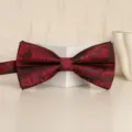 Burgundy paisley bow tie for men, classic double layer formal wedding neckwear variant. - Court Pattern Bowtie