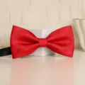 Wine Red Men Double Layer Satin Bow Tie Formal Wedding Business Suit Party Accessory - Red Diagonal Plaid Bowtie
