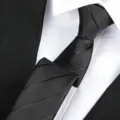 Men's classic black striped necktie, formal business suit tie with white shirt for wedding groom. - Dark Stripe Zipper / 6 cm Wide / Black