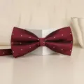 Wine red polka dot double bow tie for men groom wedding formal suit British style accessory - Wine Red Herringbone White Dot Bowtie