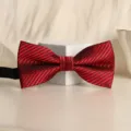 Wine red striped double layer bow tie for men, stylish wedding formal suit accessory. - Classic Fashion Wine Red Bowtie