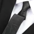 Men's black narrow formal business tie with geometric pattern for wedding and office wear. - Snowflake Zipper / 6 cm Wide / Black