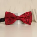 Burgundy paisley double bow tie for men, groom wedding formal wear variant style. - Wine Red Paisley Bowtie