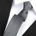 Men's formal business dark grey twill narrow tie professional suit accessory variant - Fine Stripe Zipper / 6 cm Wide / Dark Gray