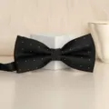 Black polka dot bow tie for men, classic wedding formal suit neckwear accessory. - Black White Dot Stripe Bowtie
