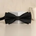 Classic black double-layered bow tie for men, ideal for formal suits and weddings. - Black Bold Stripe Bowtie