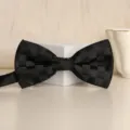 Black checkered bow tie for men, classic formal wedding groom bow tie accessory, elegant design. - Black Plaid Bowtie