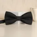 Black polka dot bow tie for men, stylish formal wear accessory, classic wedding tuxedo bow. - Black Dot Bowtie
