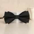 Classic black double-layer fabric bow tie for men women formal wedding wear accessories - Black Asymmetric Vertical Stripe Bowtie