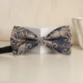 Men's navy blue and gold paisley bow tie, elegant wedding formal suit accessory for men. - Camel Paisley Bowtie