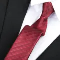 Classic red striped men's necktie for business formal wear and elegant wedding occasions. - Dark Pattern Zipper / 6 cm Wide / Deep Wine Red
